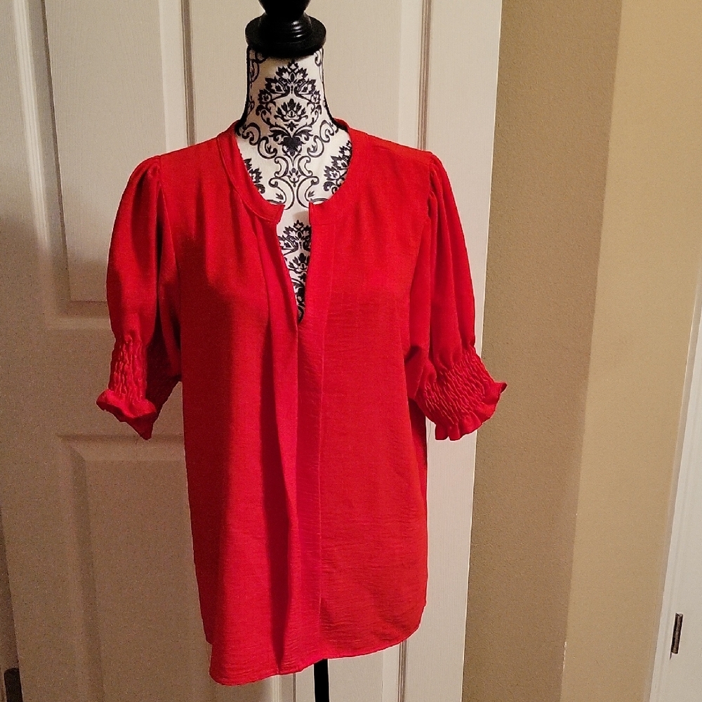 BiBi Vibrant Red Blouse with Puff Sleeves